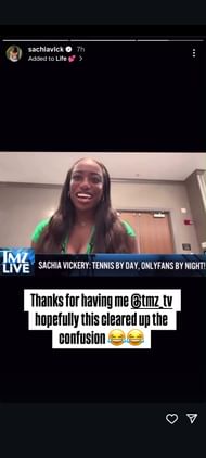 Sachia Vickery's Instagram Story featuring a snippet of her interview with TMZ where she explains her viral '$1000 pre-date deposit' claim (Source: Instagram/sachiavick)